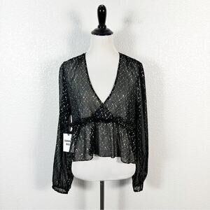 Sunday Best NWT Women’s Jinx Gold Fleck Sheer Babydoll Top in Black Size Medium‎